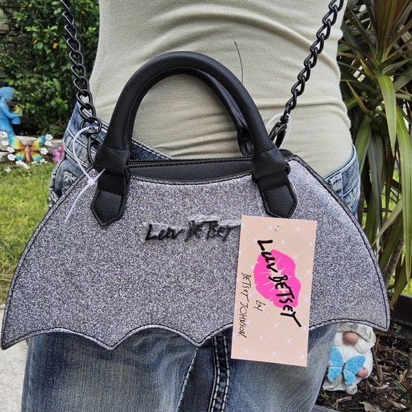 Betsey Johnson Handbags - NWT BLACK n SILVER LUV BETSEY SPARKLE BAT CROSSBODY